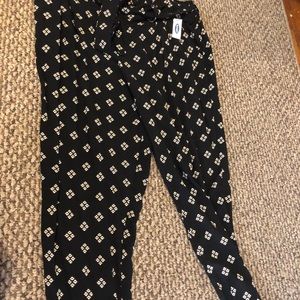 Black patterned polyester long pants